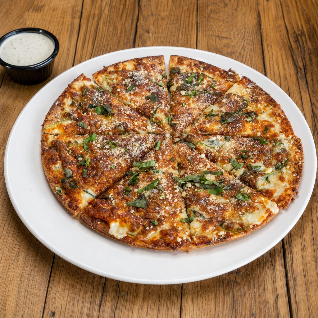 Spinach Alfredo Pizza.